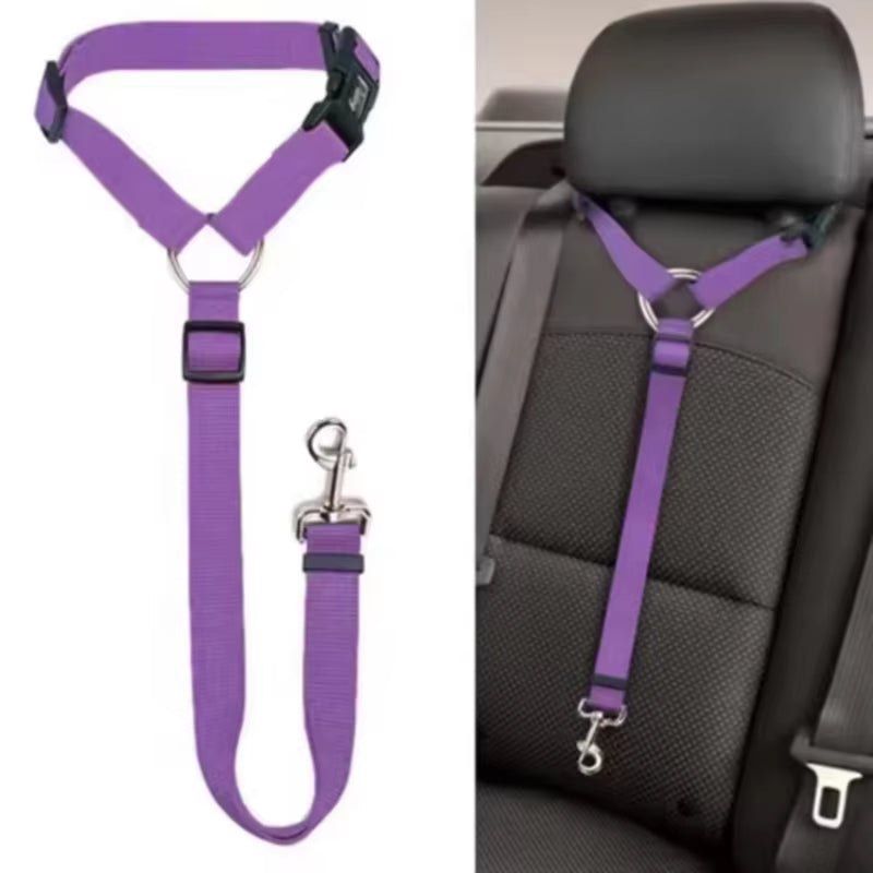 Solid Color Pet Car Seat Belt Nylon Lead Leash Backseat Safety Belt Adjustable Dogs Harness Collar Pet Accessories